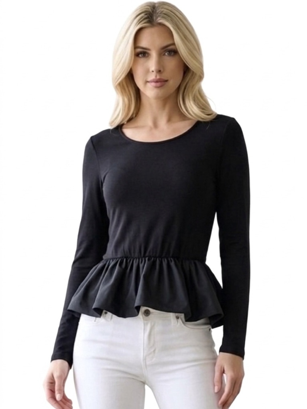 Shelly Black Long Sleeve Peplum Bubble Top